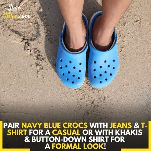 Navy blue crocs styles with jeans